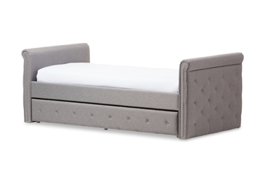 Baxton Studio Swamson Modern and Contemporary Grey Fabric Tufted Twin Size Daybed with Roll-out Trundle Guest Bed